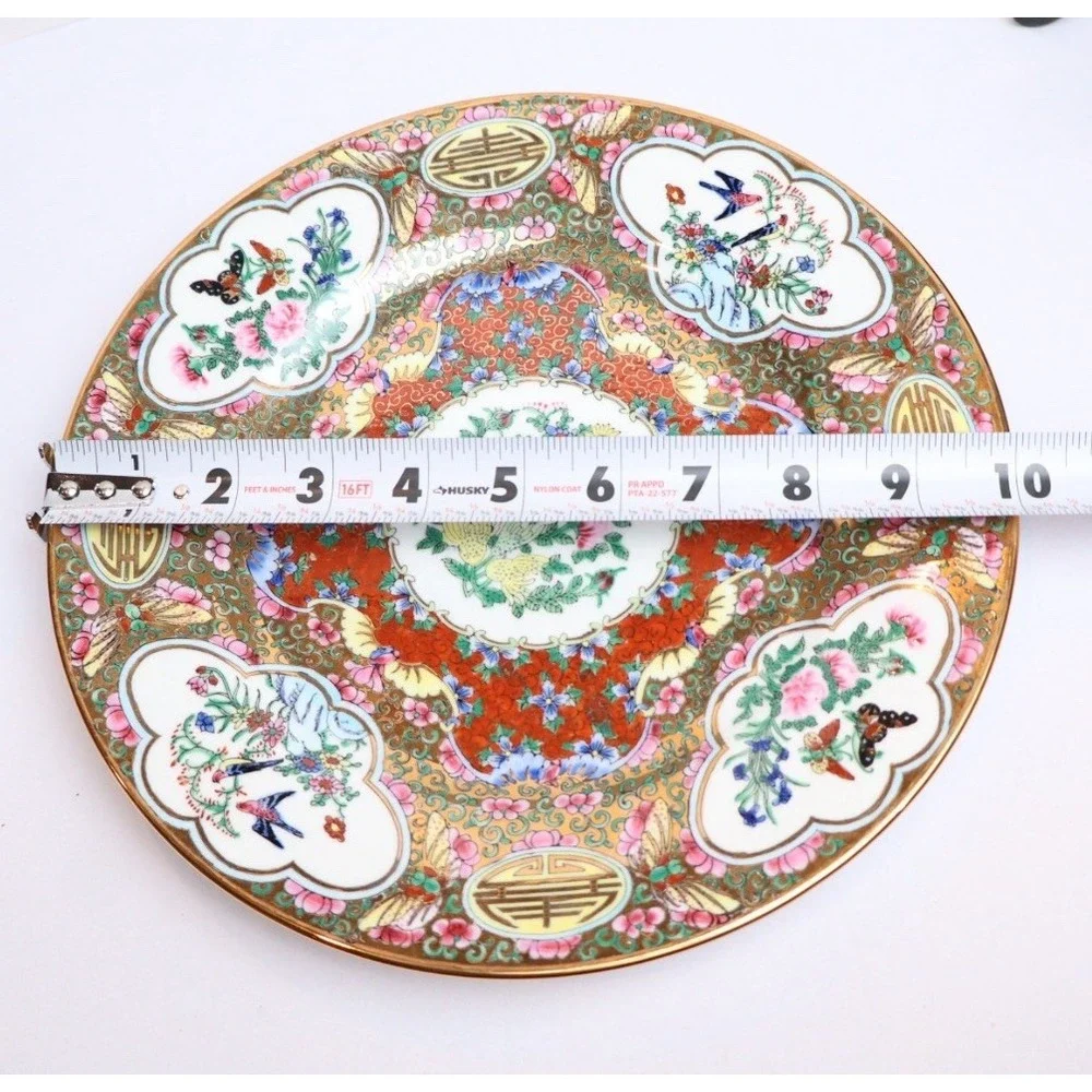 VTG Chinese Famille Rose Hand Painted Butterfly Birds Floral 10